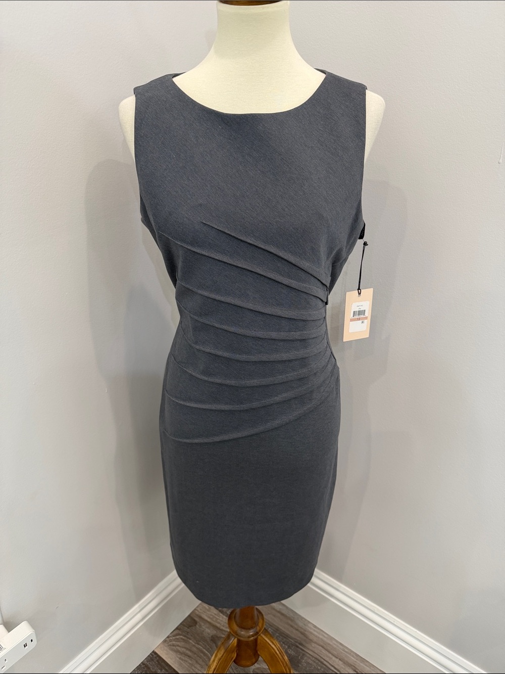 Ivanka Trump Charcoal Sleeveless Sheath Dress with Draped Side Tucks